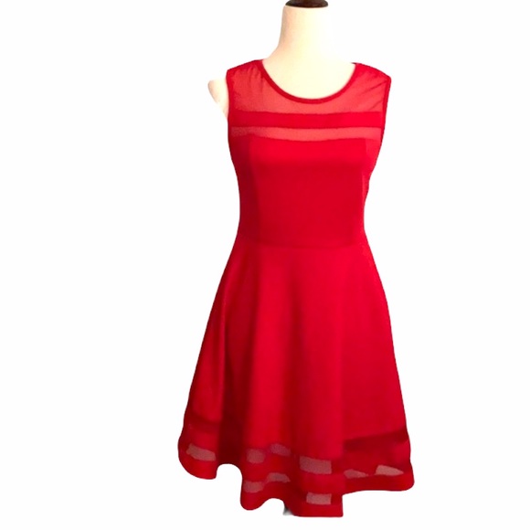 Lulu’s Determination Red Sheer Mesh Skater Dress M - Picture 2 of 16